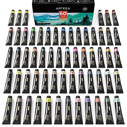Arteza Watercolor Paint Set and Stretched White Blank Canvas Multi Pack Bundle, Painting Art Supplies for Artist, Hobby Painters & Beginners
