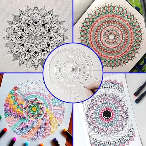 30cm Mandala Ruler Tool with Holes, Mandala Dot Art Circle Maker, Compass Protractor Straight Dotting Ruler for Dot Art Geometric Mandala Pattern Design