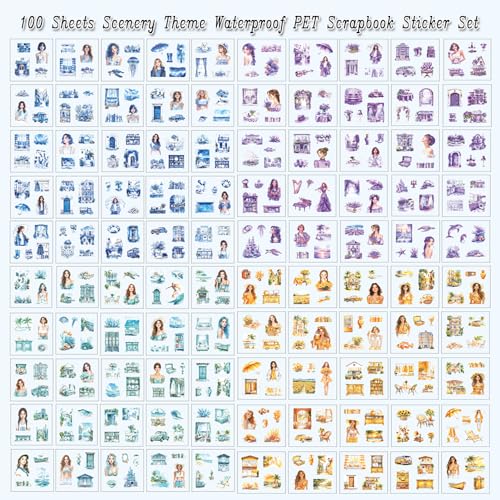 428Pcs Summer Scrapbook Stickers for Scrapbooking Supplies, 100 Sheets Transparent PET Scenery Journal Stickers for Journaling, Junk Journal, Scrap Book, Card Making, Collage, DIY Crafts Arts - color: Summer Rain Just Clears Up