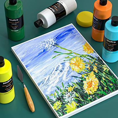 Nicpro 14 Colors Large Bulk Acrylic Paint Set (16.9 oz,500 ml) and White Gesso Primer for Acrylic Painting(28.2 Oz / 513ML)
