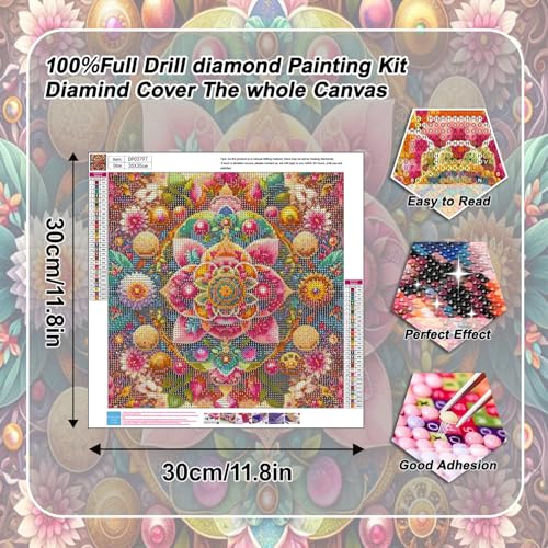 EIBEILI Diamond Art Kits for Adults Mandala Flower Diamond Painting Kits | Round Drill Mandala Diamond Painting for Adults DIY Rhinestone 5D Diamond dots(Gemstone Craft)Home Wall Art Gift 12x16IN - color: DP03797