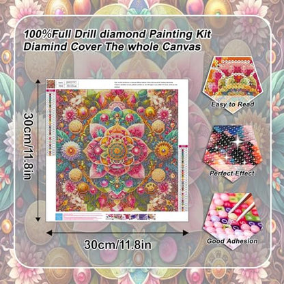 EIBEILI Diamond Art Kits for Adults Mandala Flower Diamond Painting Kits | Round Drill Mandala Diamond Painting for Adults DIY Rhinestone 5D Diamond dots(Gemstone Craft)Home Wall Art Gift 12x16IN - color: DP03797