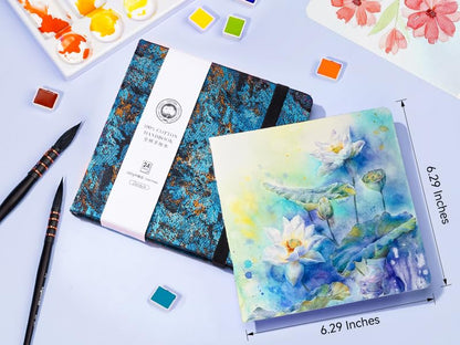Lightwish Square Watercolor Journal,100% Cotton,300gsm/140lb,Acid-Free,24 Sheets Cold Press Watecolor Sketchbook for Artists Adults Students,6.29 * 6.29 Inches(Blue Starry Sky) - color: Blue Starry Sky
