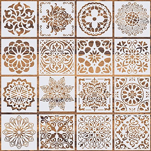 16 Pcs Mandala Stencils, 6 x 6 Inch Reusable Painting Templates for Crafts - style: Mandala Stencils-1