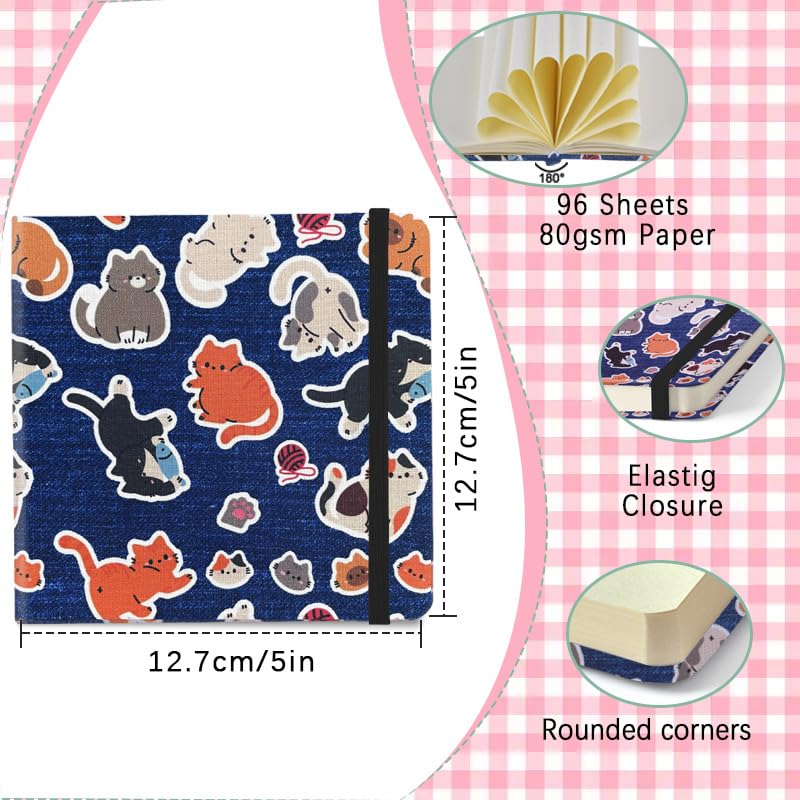 4.8" x 4.8" Hardcover Sketchbook,Small Mixed Media SketchPad,96 Sheets 80gsm Acid-Free Artist Drawing Paper,Travel Journal Pocket Blank Notebook for Painting,Illustration,Art Supplies.Cowboy Blue Cat - color: 80gsm Cloth-cowboy blue cat