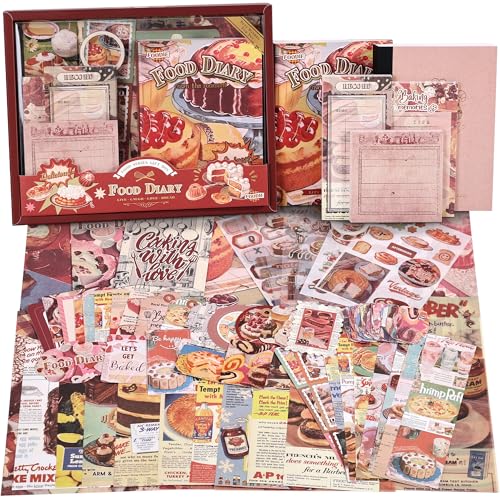 Scrapbooking Supplies Kit, Vintage Culinary Aesthetic Scrapbook Kit for Bullet Junk Journal, Gourmet DIY Journaling Supplies with Recipe, Dessert, Kitchen, Cafe Elements, Unique Gift for Teens & Women - color: Dessert