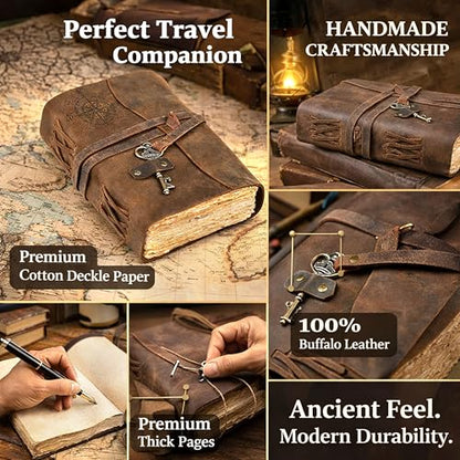 cuero C Compass Vintage Leather Journal - Antique Handmade Leather Bound journal with deckle edge paper Diary - Leather Sketchbook - Drawing Journal Notebook - Great Gift Men And Women (5X7 Inch) - size: 5X7 Inch