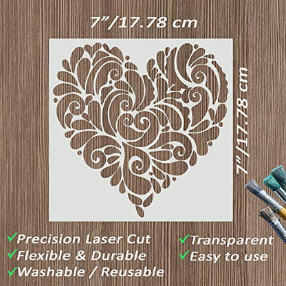 DLY LIFESTYLE Mandala Heart Stencils for Painting on Walls, Wood, Canvas, Paper, Fabric, and Furniture - 7x7 Inch Mandala Stencil - Reusable DIY Art and Craft Stencils - Valentines Stencil - color: Mandala Heart 7"x7"