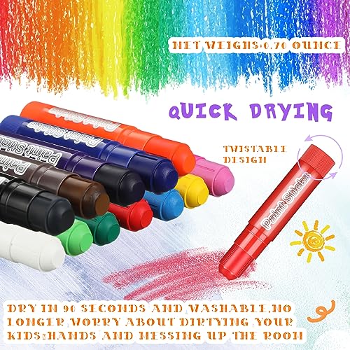 Fulmoon 16 Sets 192 Pcs WashableTempera Paint Sticks for Kids Solid Paint Sticks Bulk 12 Vibrant Colors Quick Dry No Mess Art Supplies for Paper Canvas Wood Glass Rock