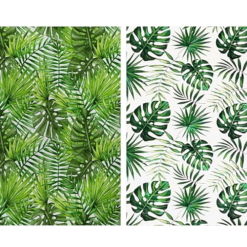 2 Pack Jungle Tablecloths, 54x108", Tropical Palm Leaf Party Decor | Two Coordinating Palm and Monstera Prints with Waterproof PE Protection for Jungle, Tiki, rainforest and tropical parties