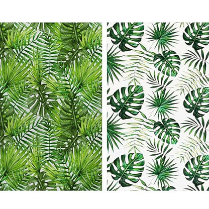 2 Pack Jungle Tablecloths, 54x108", Tropical Palm Leaf Party Decor | Two Coordinating Palm and Monstera Prints with Waterproof PE Protection for Jungle, Tiki, rainforest and tropical parties