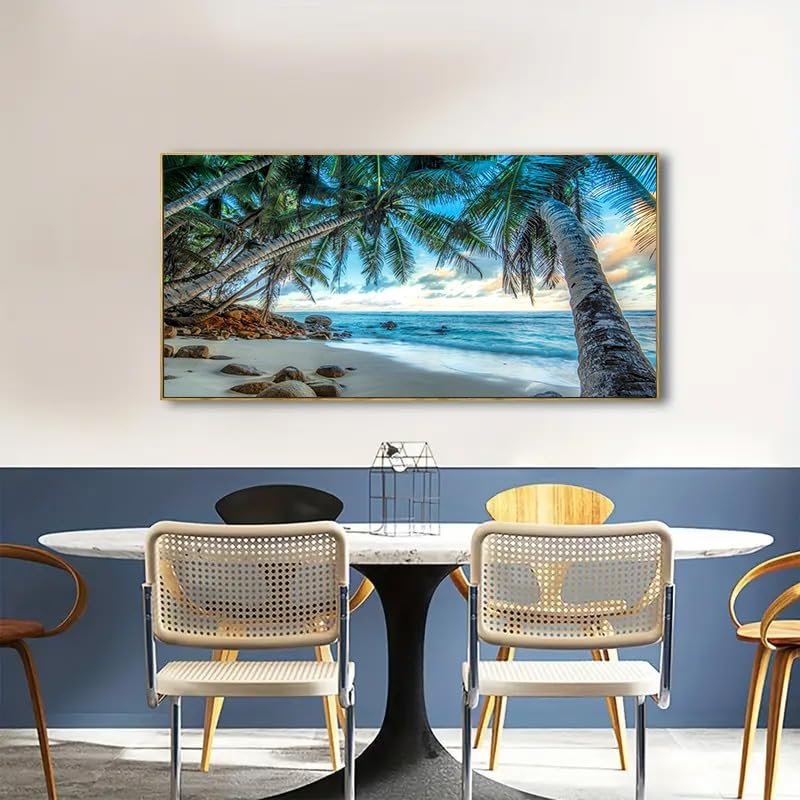 COHAYISY Large 5D Coconut Tree Beach Sunset Scenic Diamond Art Painting Kit for Adults, DIY Full Drill Crystal Rhinestone Arts and Crafts (15.7x27.5inch) - color: 25-45 Coconut Tree Beach