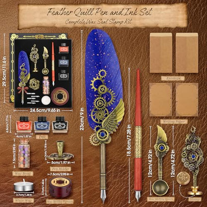 GrnVibe Quill Pen and Ink Set,Calligraphy Pen Set with Wax Seal Stamp
