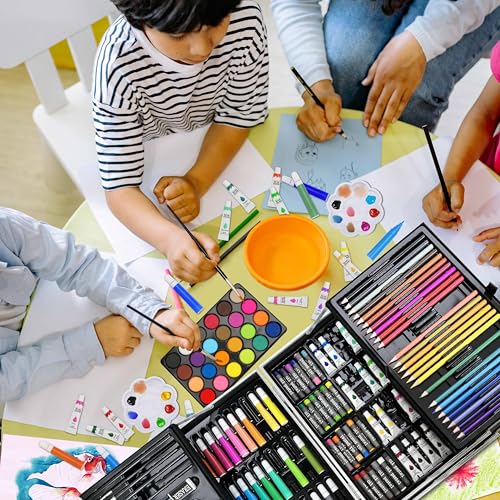 Halobios Art Supplies, 144-Piece Deluxe Art Set Professional Art Kit with Portable Aluminum Case, Crafts Drawing Painting Kit for Gifts Adults Kids Artists