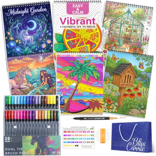 3Pcs Adult Coloring Books Set for Women Relaxation with 36 Colors Markers - style: Midnight & Vibrant & Garden