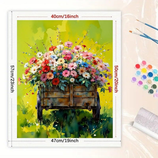TAOPAOLAB Garden Flowers Paint by Numbers Kit for Adults - DIY Colorful Wildflowers in Wooden Cart Painting on Canvas 16x20In, Acrylic Paint Set, Suitable for Beginners, Art for Home Decoration/Gifts - color: FM05876, size: 40×50cm Unframed