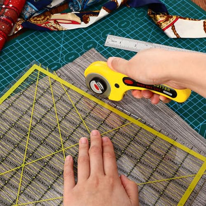Lothee 12 Set 45mm Rotary Cutter for Fabric, Ergonomic Handle Rolling Cutter with Safety Lock for Fabric, Sewing, Quilting, Cloth, Paper, Leather, Arts Crafts Dressmaking (Yellow) - color: Yellow