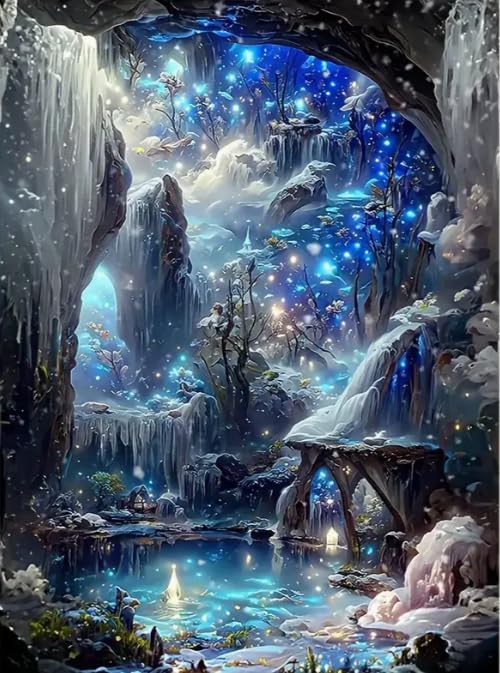 SHONGSHU 5D Diamond Art Kit for Adult, Magical Ice Cave Fantasy Landscape, Diamond Painting Kits for Beginners, Fantastic Landscapes DIY Full Drill Dots Gem Art Paint for Home Wall Decor 12 x 16 Inch - color: SK4