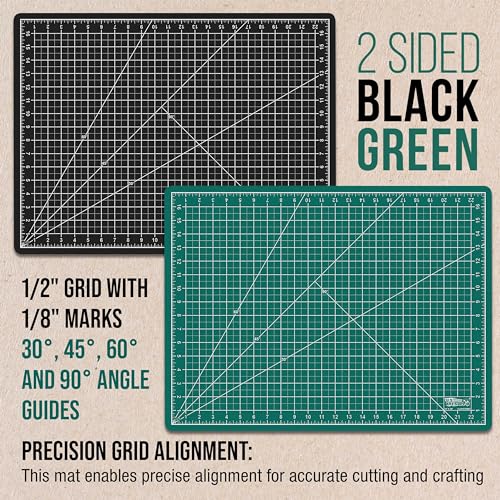 U.S. Art Supply 18"x24" Self-Healing Cutting Mat 5-Ply Green/Black | Double-Sided Green/Black Craft Mat, Non-Slip Cutting Mats for Crafts, Sewing, Quilting, Scrapbooking - color: Green/Black