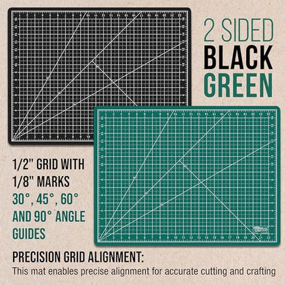 U.S. Art Supply 18"x24" Self-Healing Cutting Mat 5-Ply Green/Black | Double-Sided Green/Black Craft Mat, Non-Slip Cutting Mats for Crafts, Sewing, Quilting, Scrapbooking - color: Green/Black
