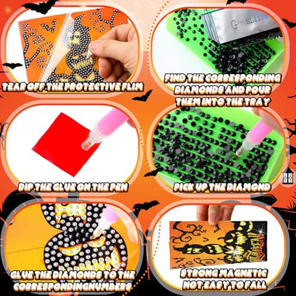 Saillong 12 Pack Halloween Diamond Painting Greeting Card Kits DIY Diamond Art Cards with Envelopes Bat Black Cat Pumpkin 5D Rhinestones Painting for Adults DIY Craft Family Friend Halloween Gifts - color: Halloween
