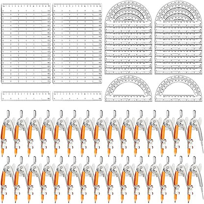 120 Pieces Geometry Math Set Compass for Geometry Math Compass and Protractor Set Include Metal Compass with Pencil Plastic Ruler and Protractor for Student School Office Woodworking Drawing Tools