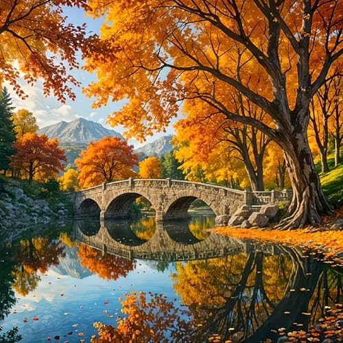 KYOQFVN Landscape Diamond Art Kits for Adults, Fall Diamond Painting Kits for Adults, 5D DIY Lake Paint with Diamond Beads Craft Home Wall Decor 14x14 inch - color: JX0412-US