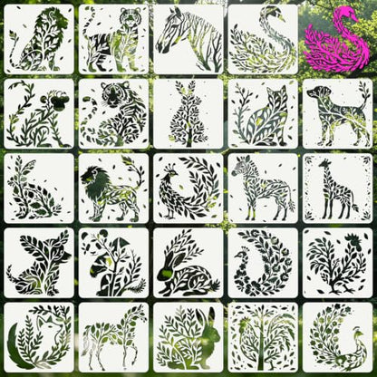 Animal Flower Stencils for Crafts Reusable 24Pcs Stencils(7.8X7.8 Inch) - color: Animal 7