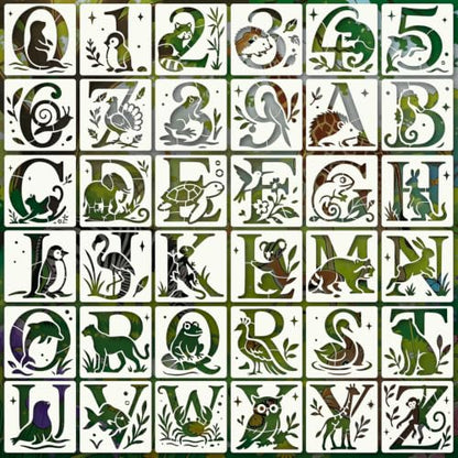 Letter Stencils for Crafts Reusable 36Pcs Number Stencils(5.1X5.1 inch) - color: Animal Letters