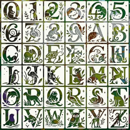 Letter Stencils for Crafts Reusable 36Pcs Number Stencils(5.1X5.1 inch) - color: Animal Letters