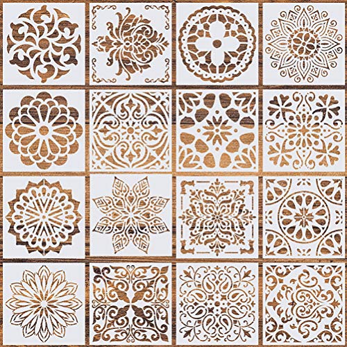 16 Pcs (6 x 6 Inch) Reusable Stencils, Mandala Stencils Mandala Dot Painting Templates Stencil for Painting Art Scrapbook (white-16pcs) - color: white