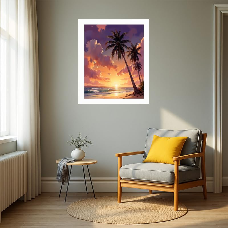 EnLvYY Paint by Numbers Kit for Adults 16x20in, DIY Acrylic Painting on Canvas, Beach Sunset with Tropical Palm Trees and Ocean Landscape, Unframed Beginner Wall Art, Gift for Friends and Family