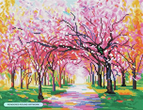 DIAMOND ART CLUB Cherry Blossom Trees Diamond Art Kits for Adults | Premium Diamond Painting Kit, Fun DIY Crafts for Adults, Round Diamond Art Canvas, 17" x 13" (42.6 x 32.8 cm) - color: Cherry Blossom Trees