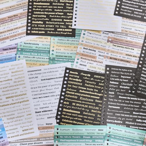 2500+ Pcs Word Stickers for Journaling, 50 Sheets Quote Sticker Gold Foil Art Scrapbook Supplies for Junk Journal, Scrapbooking Supplies for Bullet Journal Craft Small Talk Stickers for DIY Gift Card - style: Quote Style 1