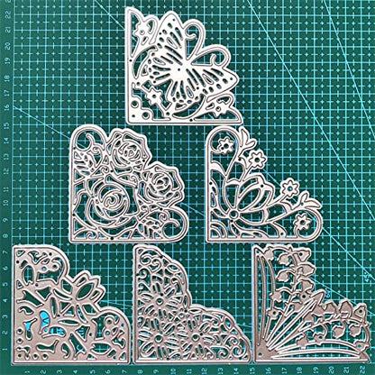 6Pcs 3Inches Lace Corner Cutting Dies Stencil Butterfly Flowers Die Cuts Metal Corner Pocket Die for Card Making DIY Scrapbook Album Paper Card Festival Decor - style: Corner dies set