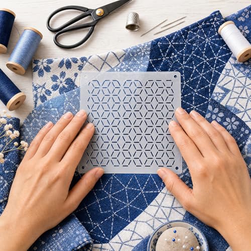 25 Pcs Sashiko Stencil, 4.7 X 4.7 Inch Plastic Sashiko Template Geometric Embroidery Patterns, Fabric Embroidery Stencils Quilting Templates Drawing Line for Hand Quilting Mending Supplies