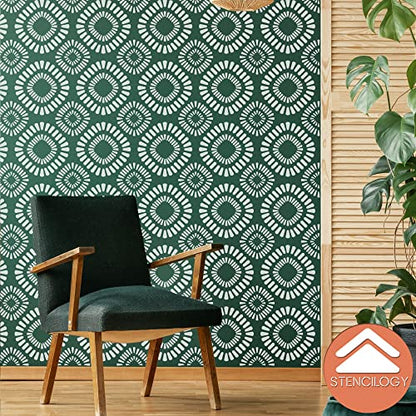 STENCILOGY® / Asi - 24" x 38" XL Wall Stencil, Large Floral Wall Stencil Pattern, Large Allover Wall Stencils for Painting, Stencils for Walls, Flower Leaf Stencils