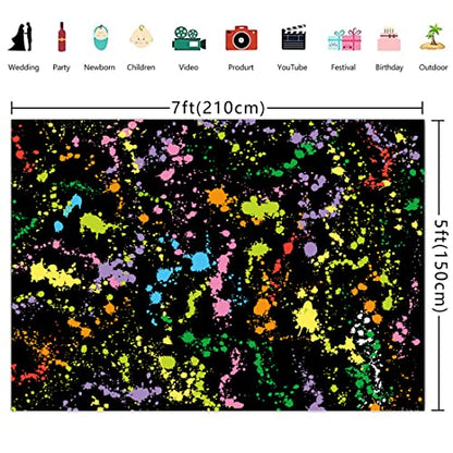 Colorful Paint Splash Backdrop Abstract Graffiti Style Photography Background Neon Glow Splatter Hip Hop Disco Retro 80's 90's Happy Birthday Glow Party Art Vinyl 7x5ft Banner Photo Studio Props