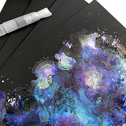 Black Alcohol Ink Paper - 25 Sheets Pixiss Heavy Weight Art Paper for Alcohol Ink & Watercolor - Extra Smooth Synthetic Paper A4 8x12 inches, 300gsm - size: 8x12 (25 Pack)