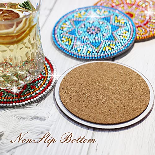 Temlum 6pcs Diamond Art Coasters Kits for Adults with Holder, Mandala | Diamond Painting Coasters, Small Diamond Painting Kit Art Craft Supplies - color: Mandala Coasters With Holder