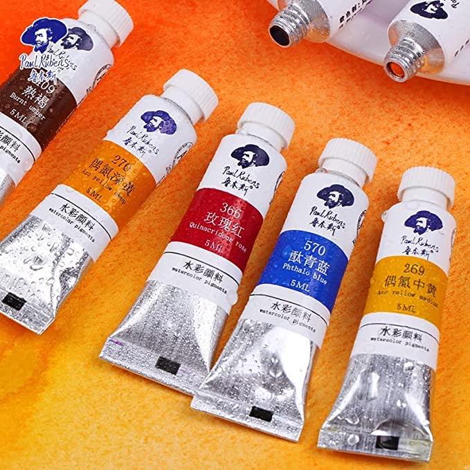 Paul Rubens Watercolor Paint, 24 Vibrant Colors Highly Pigmented, 5ml Tube | Rich-Pigmented Colors, Rewettable Fade Resistant Pigments, Non-Toxic Art Supplies for Artists, Beginners, Students