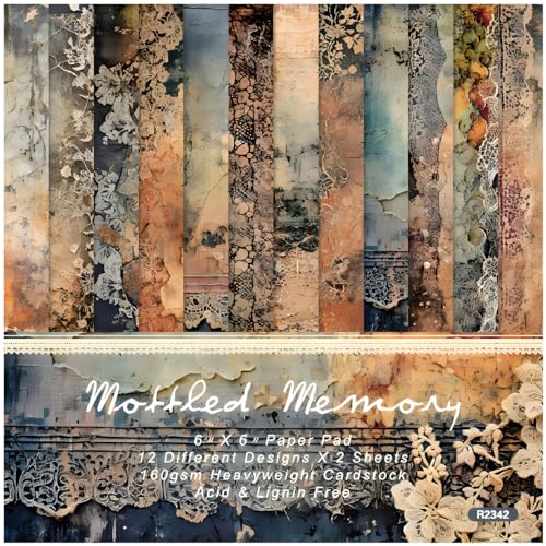 Scrapbook Paper,24 Sheets Vintage Decorative Craft Scrapbooking Paper Pad 6x6 Single-Side Printing Junk Journal Background Paper for Card Making Art Album Collage Scrapbook Supplies - color: Mottled Memory