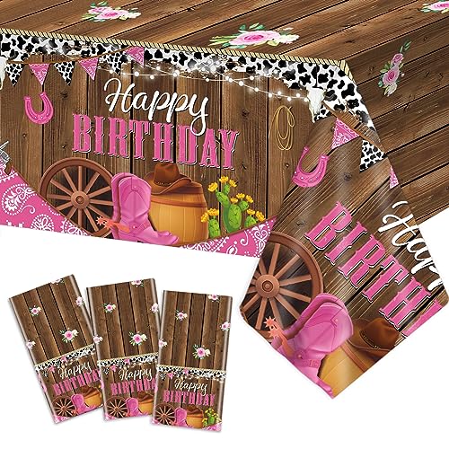 3 Pcs Western Cowgirl Birthday Party Tablecloth 108 x 54 Inch Cowgirl Theme Tablecover Plastic Cowboy Rodeo Table Cloth West Theme Party Decoration and Supplies for Girl Birthday Baby Shower Party - style: Western Cowgirl