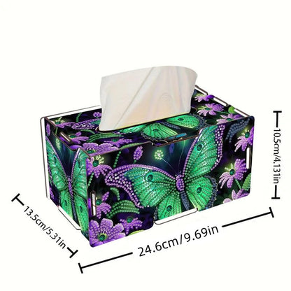 LSQFS DIY Diamond Painting Tissue Box Kit,Handmade Gift for Adults - color: Green Butterfly
