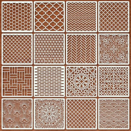 Texture Stencils for Crafts Reusable 16Pcs Stencils(5.9X5.9 in) - color: Texture 11