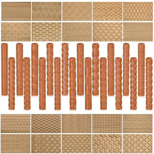 20 Pcs Clay Texture Rollers Set, 3D-Printed Clay Pottery Tools 5 in x 0.65 in for Miniatures, Tabletop, Pottery, DIY Crafting, Jewelry Crafting - size: 5 Inch