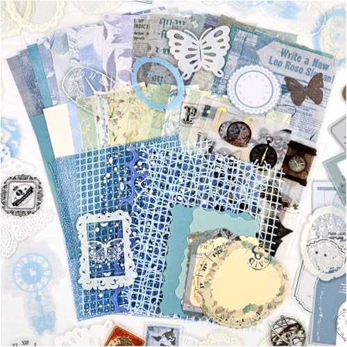 Diuhofart Scrapbooking Supplies Kit, Vintage Botanical Aesthetic Scrapbook Kit Collage Materials for Junk Journal Supplies, Scrap Booking, Journaling, Card Making (Blue Clock) - color: Blue Clock