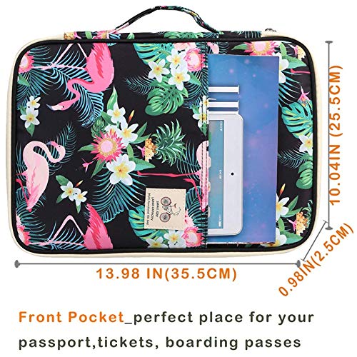JAKAGO A4 Travel Portfolio Multifunctional Document Organizer Zippered Case for Office Supplies (Flamingo) - color: Flamingo