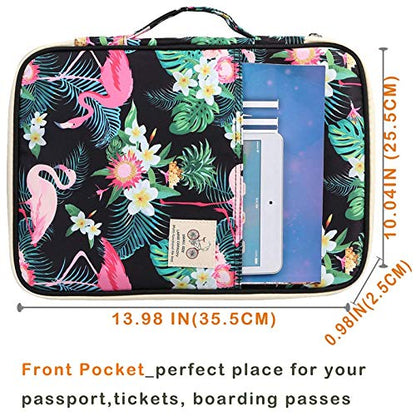 JAKAGO A4 Travel Portfolio Multifunctional Document Organizer Zippered Case for Office Supplies (Flamingo) - color: Flamingo