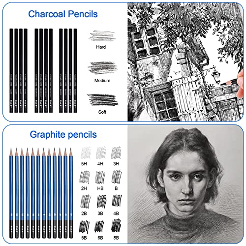 H & B 72PCS Drawing Supplies, Sketching Art Kit with A5 Sketchbook - Includes Graphite, Charcoal, Watercolor Pencils for Adults, Teens, Beginners & Kids